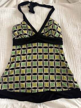 Tempted Women's Geometric Print Halter Neck Tankini Top